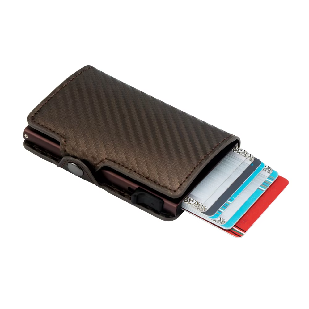 TacticLead - Szénszál/barna-Fém/bőr csatos pénztárca